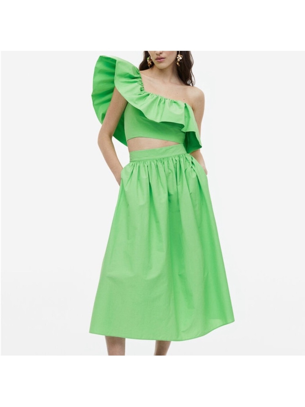 H&M Lime Green Two-Piece Skirt and One-Shoulder Top Set size Small/ 4